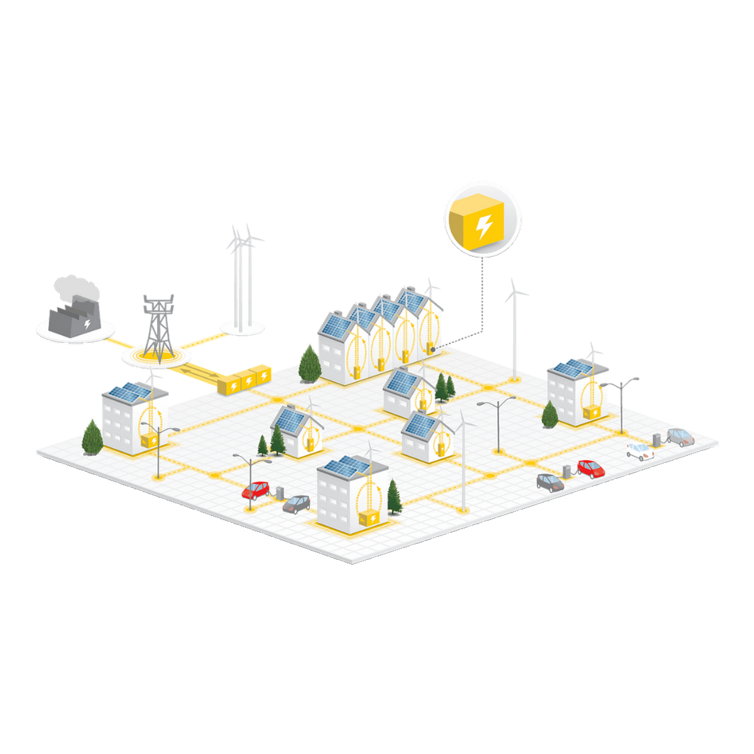 Isometric illustration of a solar micro grid community